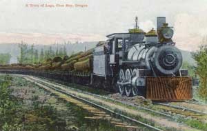Lantern_Press_-_Coos_Bay_Oregon_Train_of_Logs