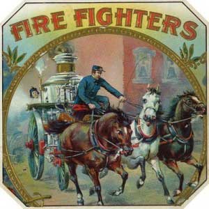 Lantern Press Image of the Day: Firefighters Brand Cigar Outer Box Label – Fireman with Horse-Drawn Engine 1 Fireman_with_Horse-Drawn_Engine